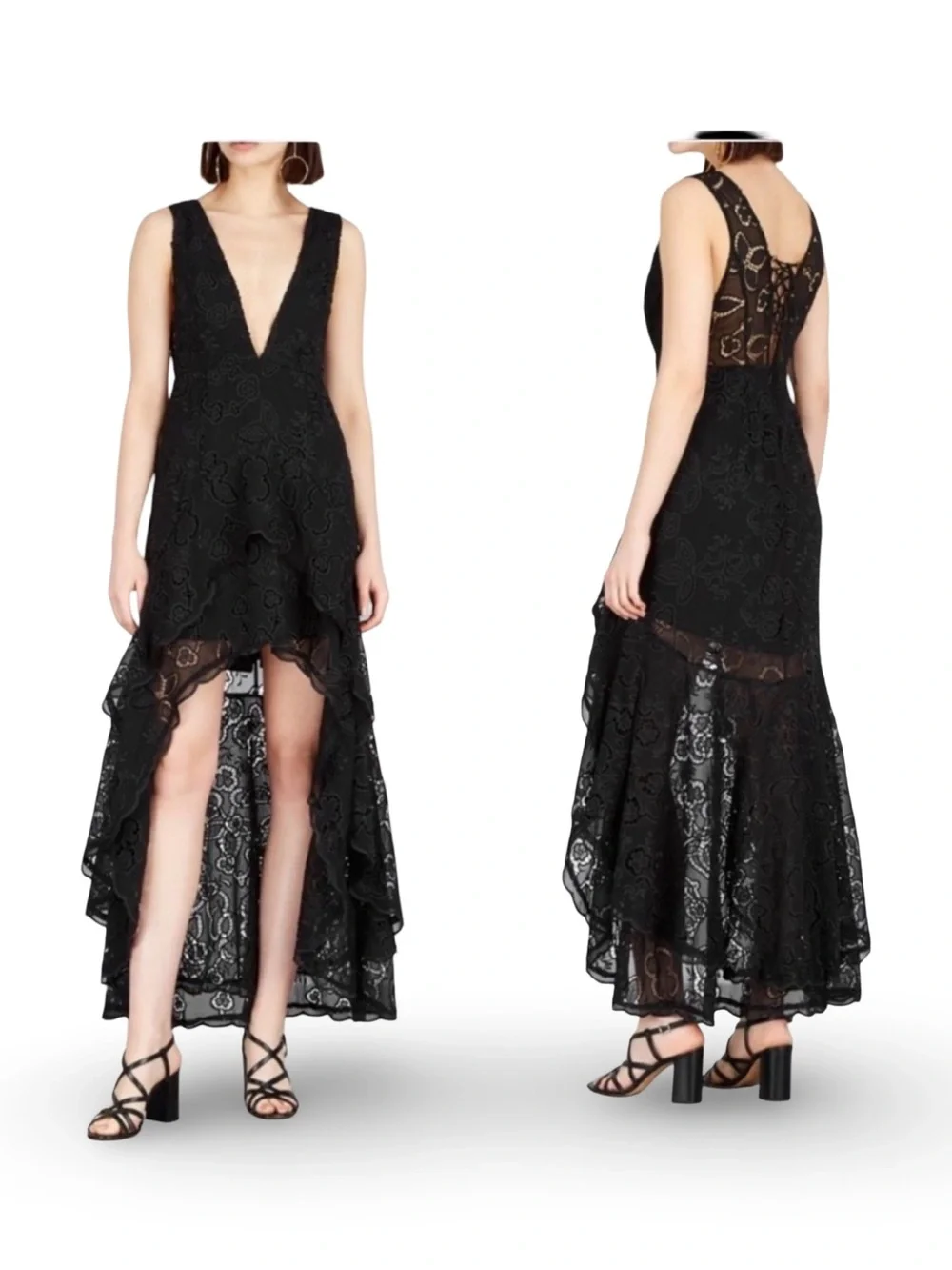 Free People Black Lace High-Low‎ Dress with Side Cutouts, XS